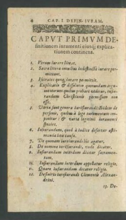 Caput Primum Definitionem iuramenti eiusque explicationem continens.