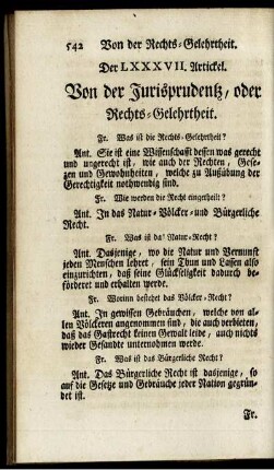 Der LXXXVII. Artickel. Von der Jurisprudentz, oder Rechts-Gelehrtheit.