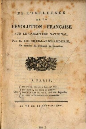 De l'influence de la révolution française sur la caractère national