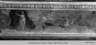 Deckendekoration : Deckenstreifen mit dem Wappen der Strozzi und der Bandini, reitenden Brautleuten und einem Fries mit den Geschichten des Adonis und des Perseus