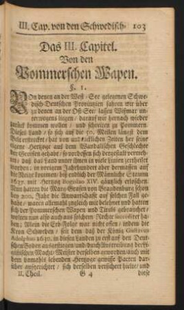 Das III. Capitel. Von den Pommerschen Wapen