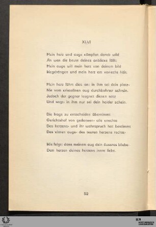 XLVI: Mein herz und auge kämpfen darob wild