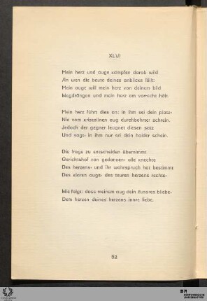 XLVI: Mein herz und auge kämpfen darob wild