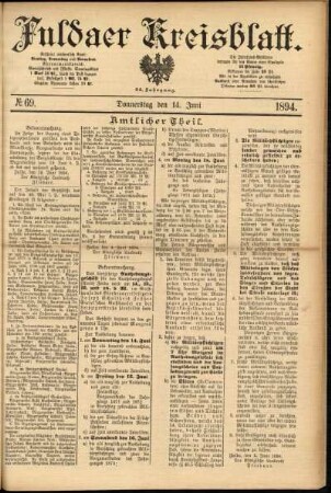 Erste Ausgabe vom Donnerstag, den 14. Juni 1894.