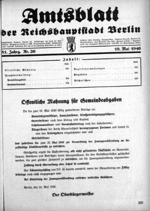 1940,20: Nr. 20, 19. Mai 1940