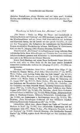 Sammelberichte und Hinweise : Hamburg im Schrifttum der "Heimat" seit 1947