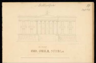 Bibliothek, Berlin Monatskonkurrenz Dezember 1839: Aufriss Vorderansicht; Maßstabsleiste