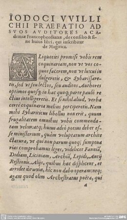 IODOCI VVILLI CHII PRAEFATIO AD SUOS AUDITORES,...