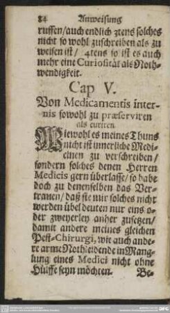 Cap. [IV.] Von Medicamentis internis sowohl zu praeserviren als curiren