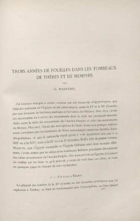 Trois Années De Fouilles Dans Les Tombeaux De Thèbes Et De Memphis