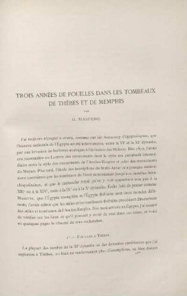 Trois Années De Fouilles Dans Les Tombeaux De Thèbes Et De Memphis
