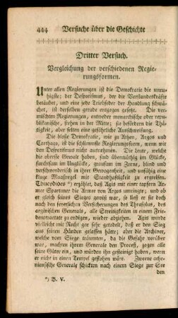 Dritter Versuch. Vergleichung der verschiedenen Regierungsformen