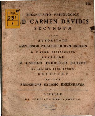 Diss. philol. ad carmen Davidis secundum