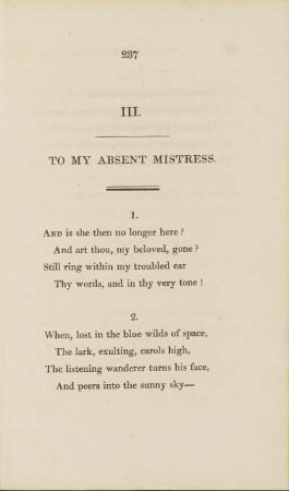 From Goethe: III. To my Absent Mistress