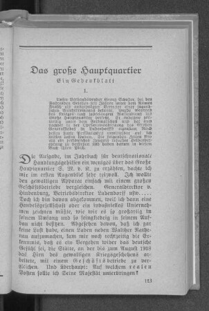 Das große Hauptquartier : Ein Gedenkblatt