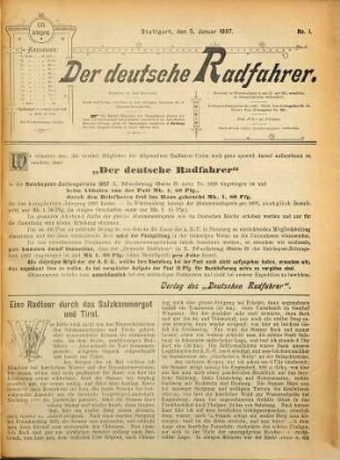 Der Deutsche Radfahrer : Organ zur Vertretung d. Interessen d. dt. Radfahrer ; dt.-internat. Radfahrer-Zeitung ; amtl. Zeitung d. Allgemeinen Radfahrer-Union. 13. 1897