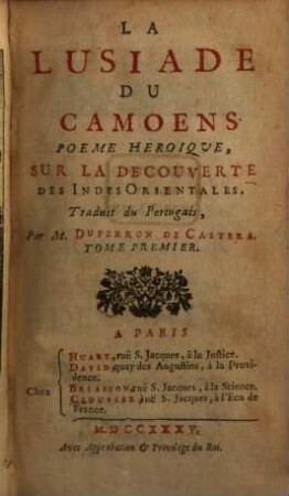 La Lusiade Du Camoens : Poème Héroique, Sur La Découverte Des Indes Orientales, 1