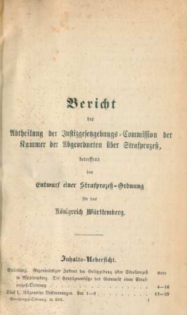 Bericht der Abtheilung der Justizgesetzgebungs-Commission der Kammer der Abgeordneten über Strafprozeß ...