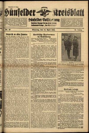 Ausgabe vom Dienstag, den 15. April 1941.
