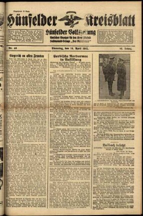 Ausgabe vom Dienstag, den 15. April 1941.