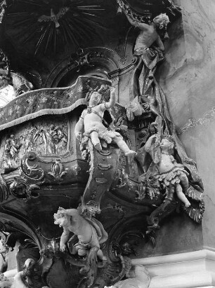 Kanzel : Kanzel. Stuckmarmor (1763/1764; M. Feichtmay, J. J. Christian) Kanzelkorb mit Putten. Ottobeuren, Benediktinerabtei Ottobeuren, Klosterkirche Sankt Theodor Sankt Alexander