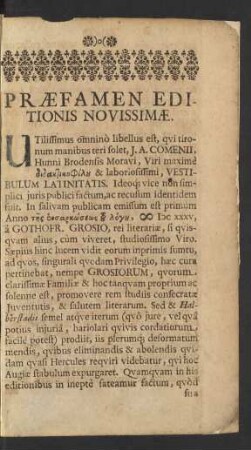 Praefamen Editionis Novissimae.