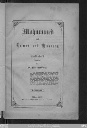 Abth. 2: Mohamed nach Talmud und Midrasch