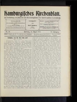 Nr. 34. Hamburg, 22. August 1915. 12. Jahrgang.