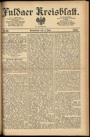 Erste Ausgabe vom Samstag, den 09. Juni 1900.