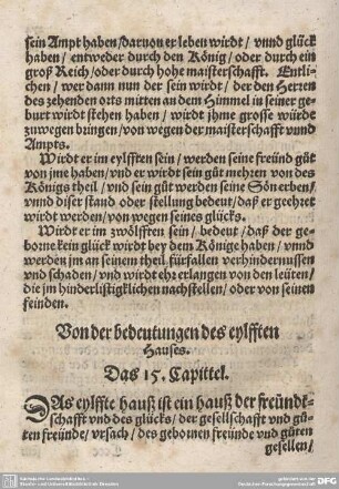 Von der bedeutung des eylfften Hauses. Das 15. Capittel.