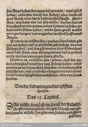 Von der bedeutung des eylfften Hauses. Das 15. Capittel.