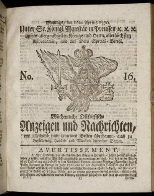 No. 16. Montags, den 16ten Aprilis 1770.