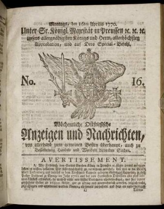 No. 16. Montags, den 16ten Aprilis 1770.