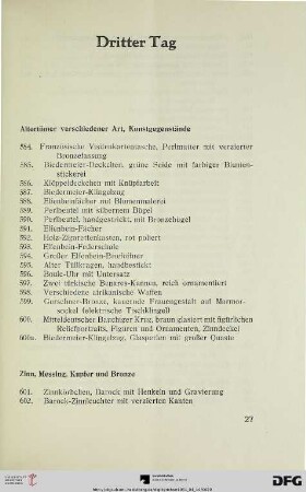 Altertümer verschiedener Art, Kunstgegenstände (Nr. 584-600a)