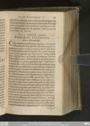 Epist. LXXXV. Romam. Rugerio Tritonio, Abbati Pinaroliensi.