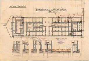 Voit, August von; München; Neue Pinakothek - Entwässerung (Grundriss, Schnitte)