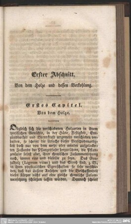Erster Abschnitt. Von dem Holze und dessen Verkohlung