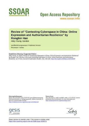Review of "Contesting Cyberspace in China: Online Expression and Authoritarian Resilience" by Rongbin Han