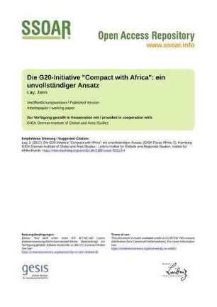 Die G20-Initiative "Compact with Africa": ein unvollständiger Ansatz