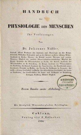 Handbuch der Physiologie des Menschen für Vorlesungen, Bd. 1, Abt. 2