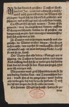 MAn hat kürtzlich gelessen/ Taussent fünff=||hundert Jar/