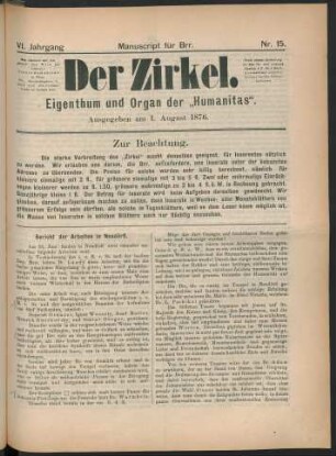 Nr. 15. Ausgegeben am 1. August 1876.