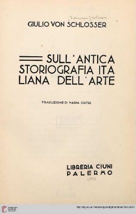 Sull'antica storiografia italiana dell'arte