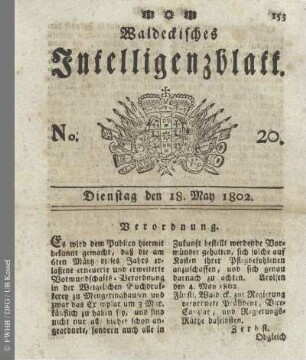 No. 20, Dienstag den 18. May 1802