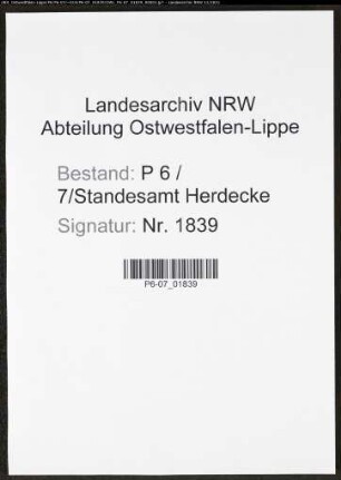 Heiratsregister Standesamt Herdecke