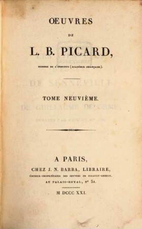 Oeuvres de L. B. Picard. 9, Roman ; T. 1, Les aventures d'Eugène de Semeville et de Guillaume Delorme