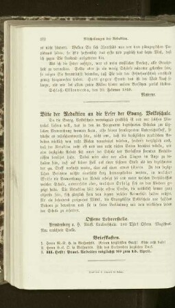 Bitte der Redaktion an die Leser der Evang. Volksschule