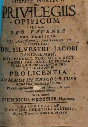 Disp. inaug. de privilegiis opificum
