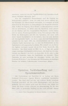 Operation. Nachbehandlung und Operationsresultate.