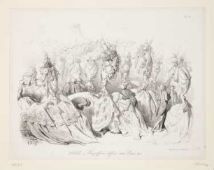 18.e siècle. Les coiffures édifices sous Louis XVI, Blatt 16 der Folge "Folies-Gauloises depuis les Romains jusqu'à nos Jours. Album de Moeurs et de Costumes"